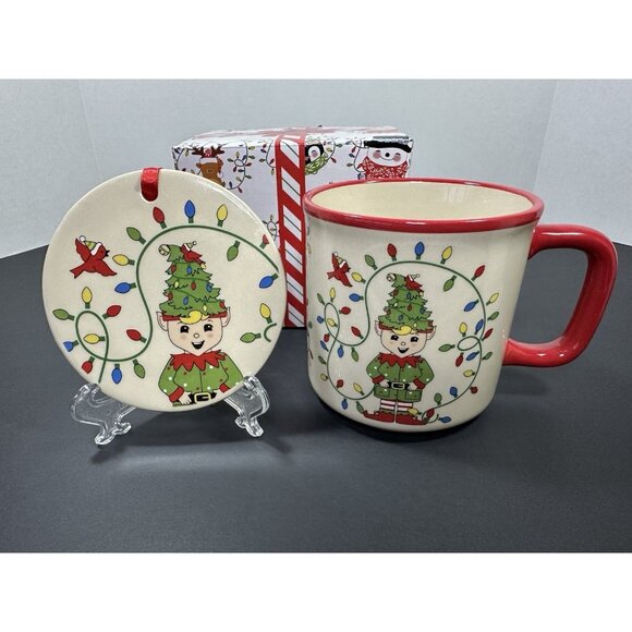 Temp-tations by Tara ELF HOLIDAY LIGHTS 16 Oz Mug with Lid Coaster Ornament - Picture 3 of 12